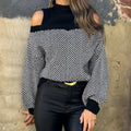 Mock Neck Hollow Out Black Sweater