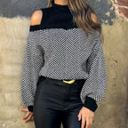Mock Neck Hollow Out Black Sweater