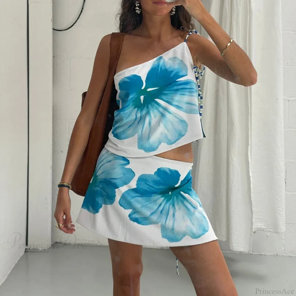 Multi-Wear Style Floral Print Mini Skirt Crop Tops Women Slim Low Waist Side Split Tie-Up Bodycon Y2K Vintage Streetwear