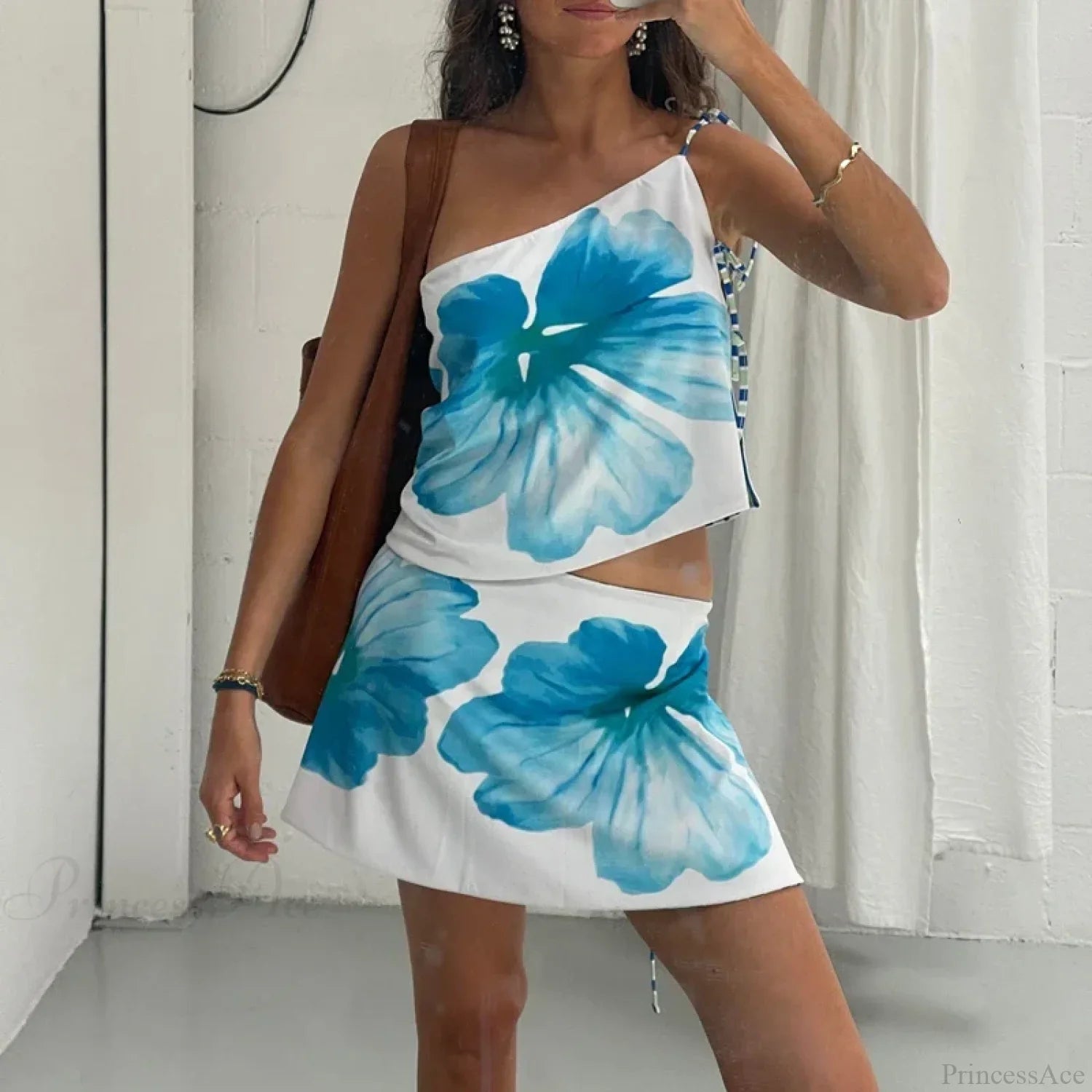 Multi-Wear Style Floral Print Mini Skirt Crop Tops Women Slim Low Waist Side Split Tie-Up Bodycon Y2K Vintage Streetwear