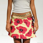 Multi-Wear Style Floral Print Mini Skirt Crop Tops Women Slim Low Waist Side Split Tie-Up Bodycon Y2K Vintage Streetwear