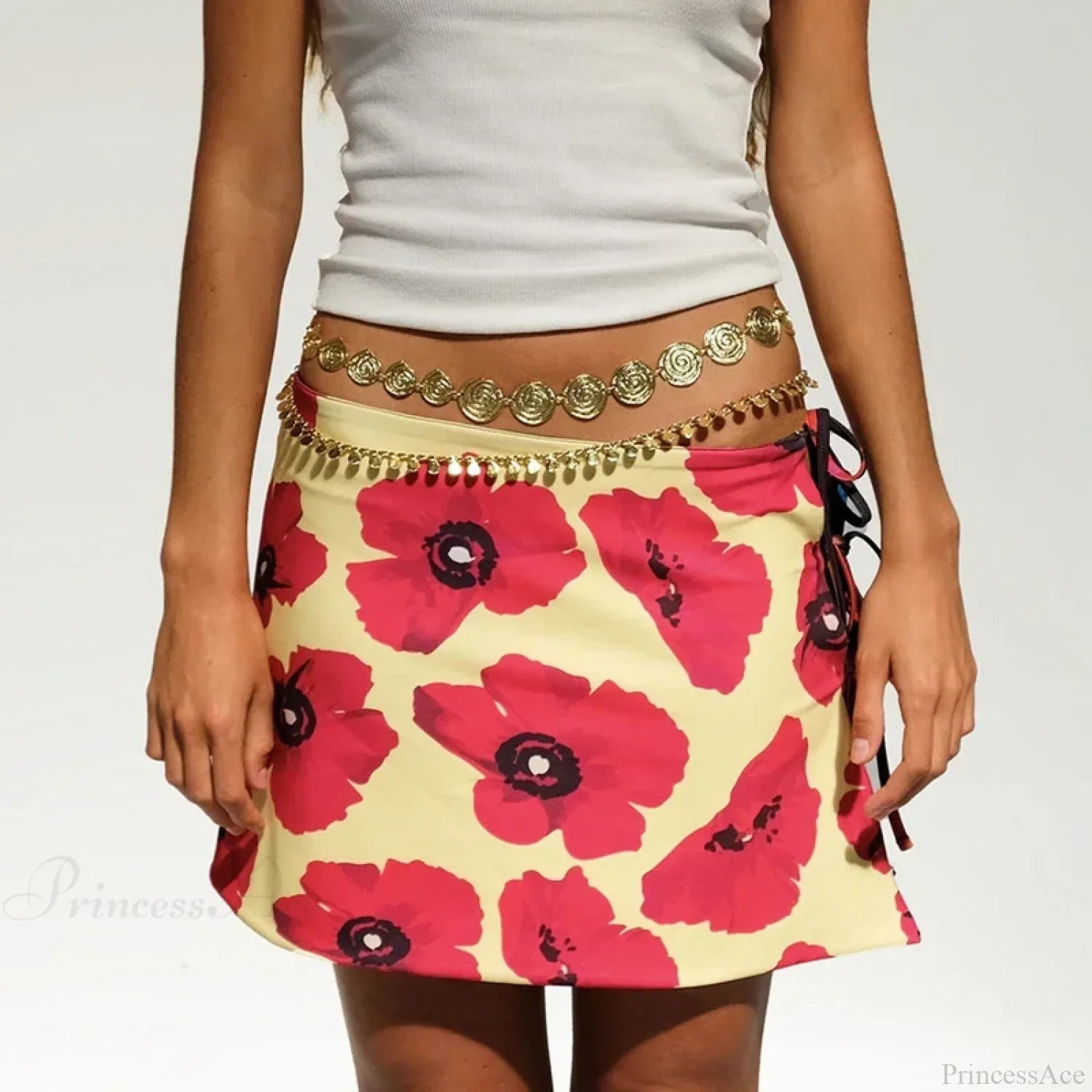Multi-Wear Style Floral Print Mini Skirt Crop Tops Women Slim Low Waist Side Split Tie-Up Bodycon Y2K Vintage Streetwear