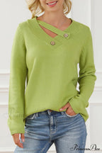 Neck With Sweater Asymmetrical Arm Long Buttons