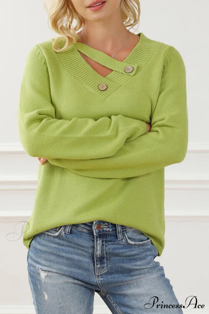 Neck With Sweater Asymmetrical Arm Long Buttons