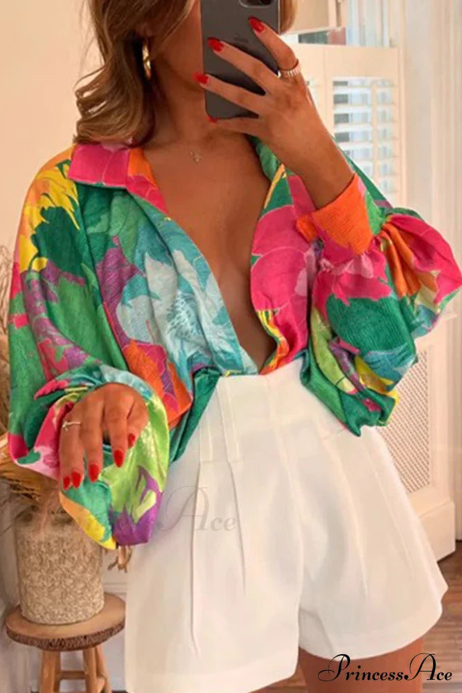 Neckline Blouses 4 In Patchwork Colors