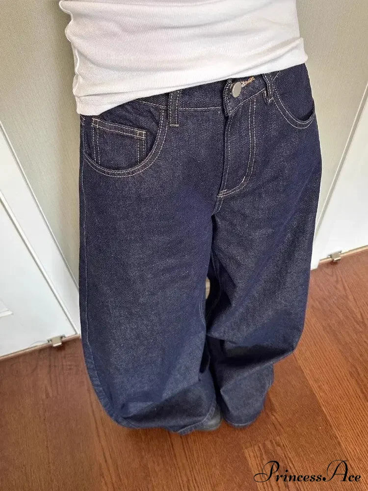 American Women Black High Street Vibe Wide-Leg Autumn Winter Men And Washed Loose Straight Pants Jeans