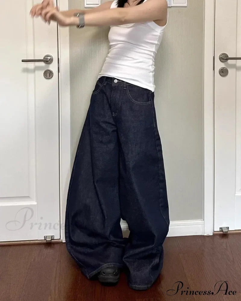 American Women Black High Street Vibe Wide-Leg Autumn Winter Men And Washed Loose Straight Pants Jeans
