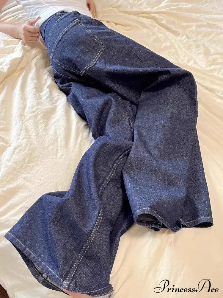 American Women Black High Street Vibe Wide-Leg Autumn Winter Men And Washed Loose Straight Pants Jeans