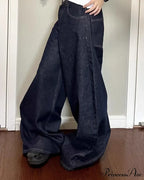American Women Black High Street Vibe Wide-Leg Autumn Winter Men And Washed Loose Straight Pants Jeans