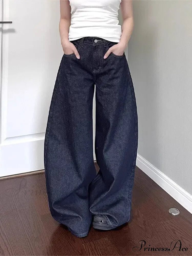 American Women Black High Street Vibe Wide-Leg Autumn Winter Men And Washed Loose Straight Pants Jeans