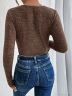 Design Kink Deep V-Neck Solid Color Slim Sweater Top Women