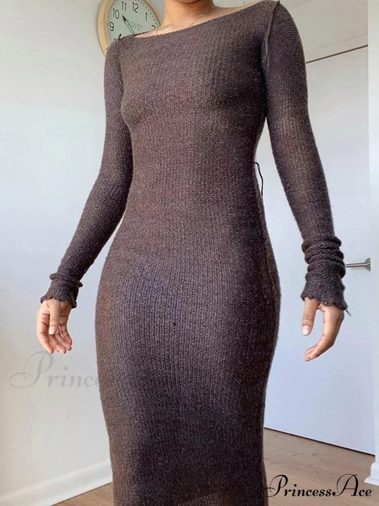 Knitted Bodycon Fairy Grunge Casual Maxi Dress