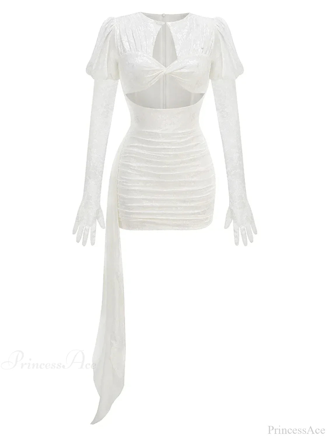 Gloves Long Sleeves Cutout Pleated Draped Mini Party Dress