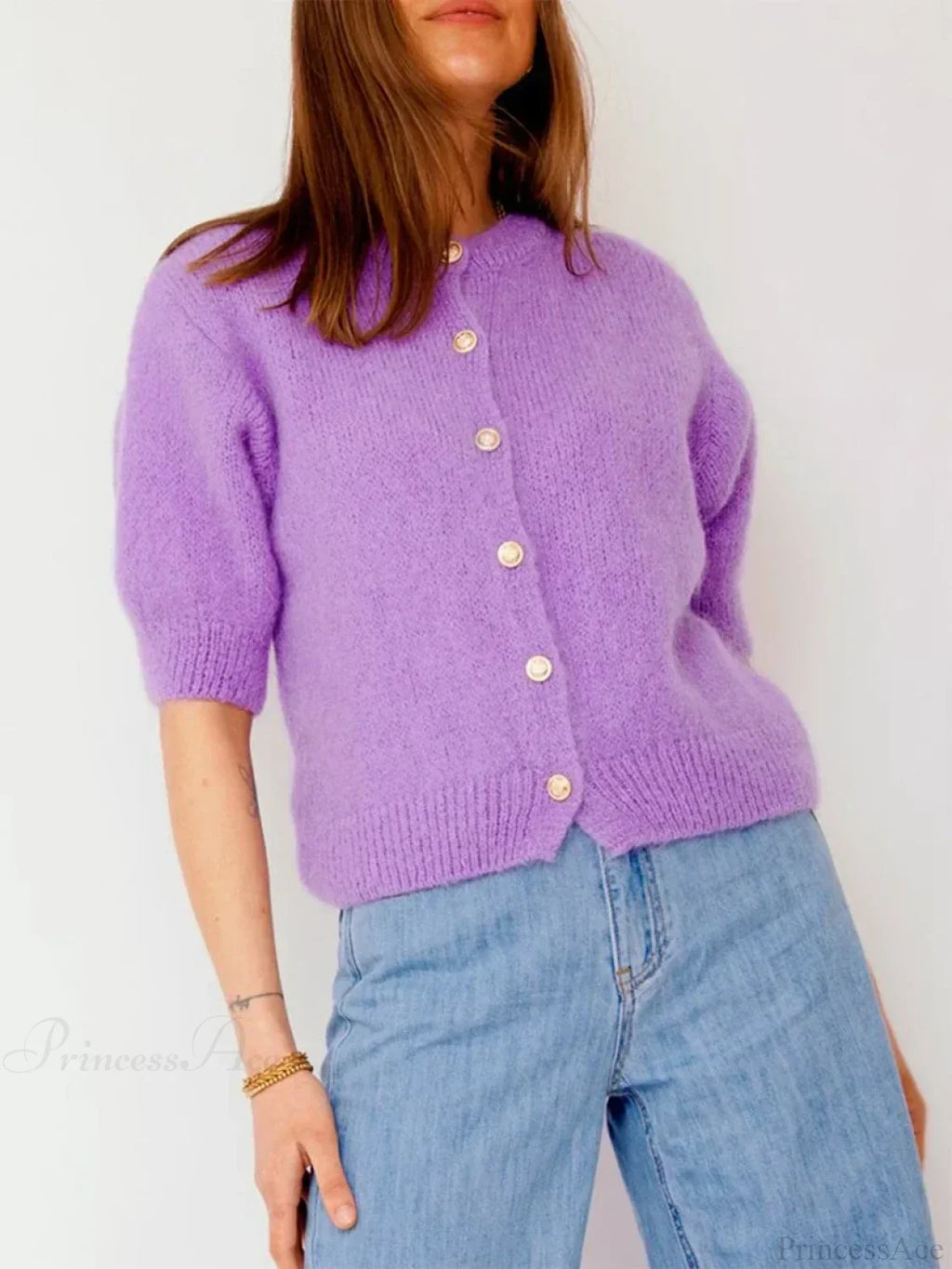 O-Neck Button-Up Slim Streetwear Knit Cardigan