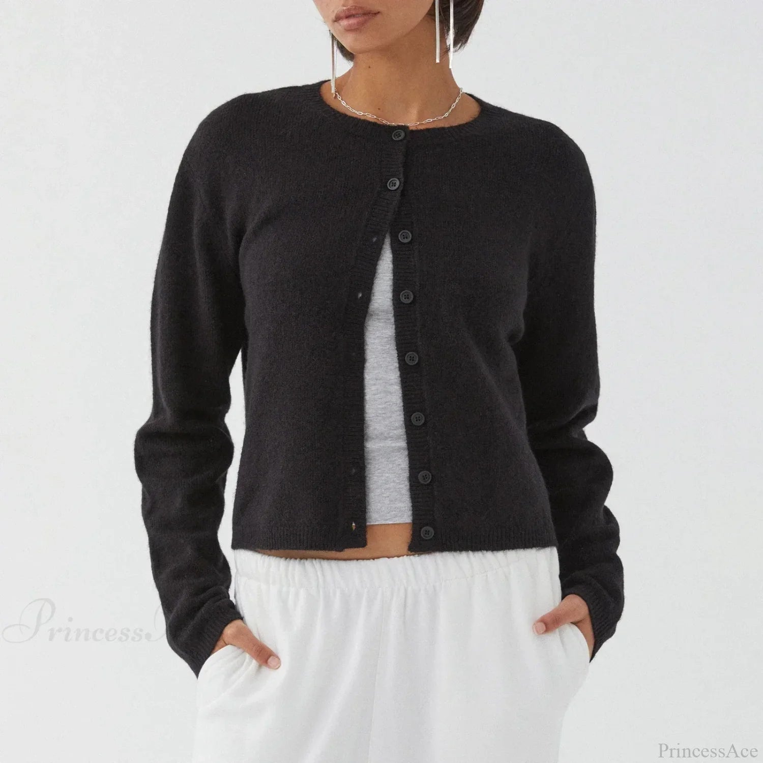 O-Neck Cropped Button Knitted Cardigan