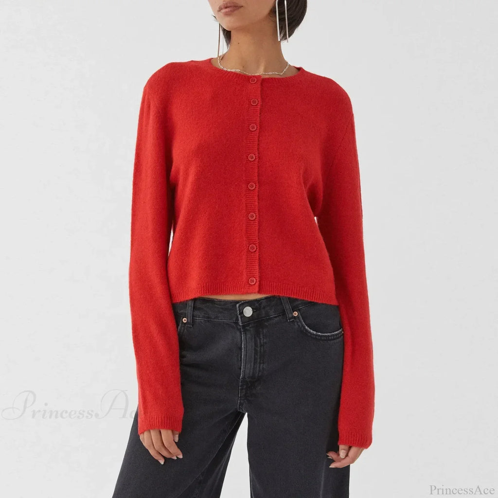 O-Neck Cropped Button Knitted Cardigan