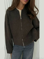 O-Neck Zipper Loose Knit Cardigan
