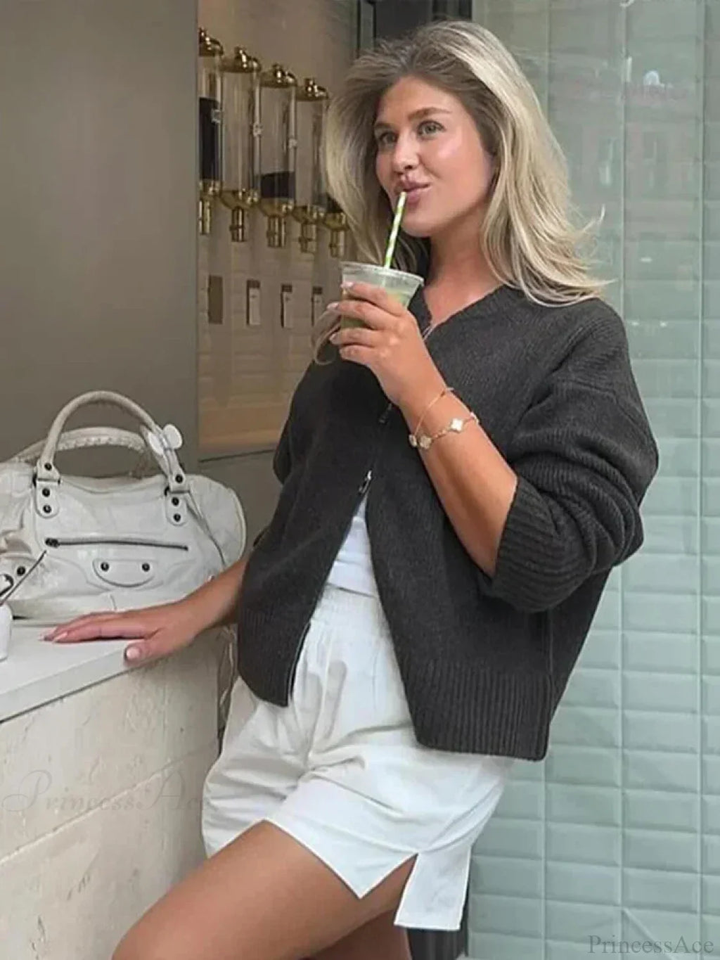 O-Neck Zipper Loose Knit Cardigan