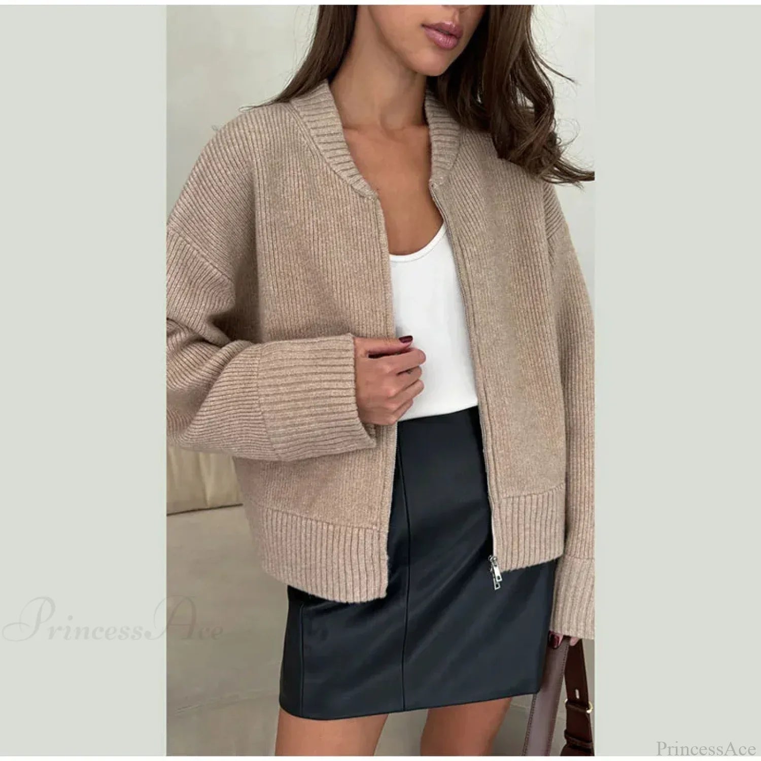 O-Neck Zipper Loose Knit Cardigan