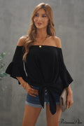 Off-Shoulder Blouse Tie With Hem