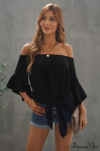 Off-Shoulder Blouse Tie With Hem