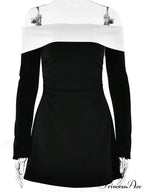 Off-Shoulder Colourblock Long Charming Sleeve Mini Dress