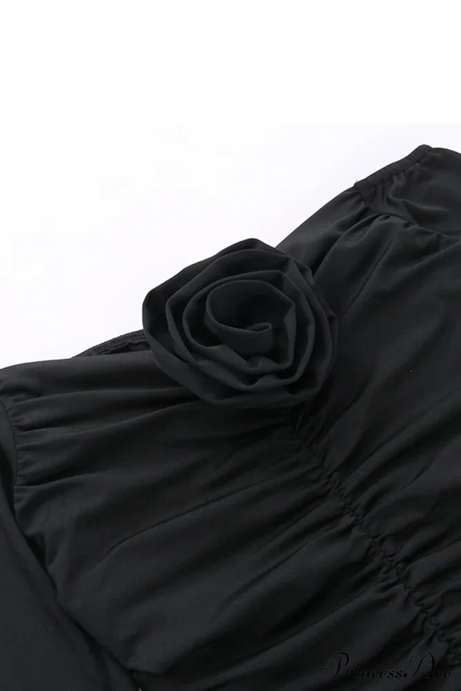 Off-Shoulder Dress With Flares Sleeves And Floral Gathered Design