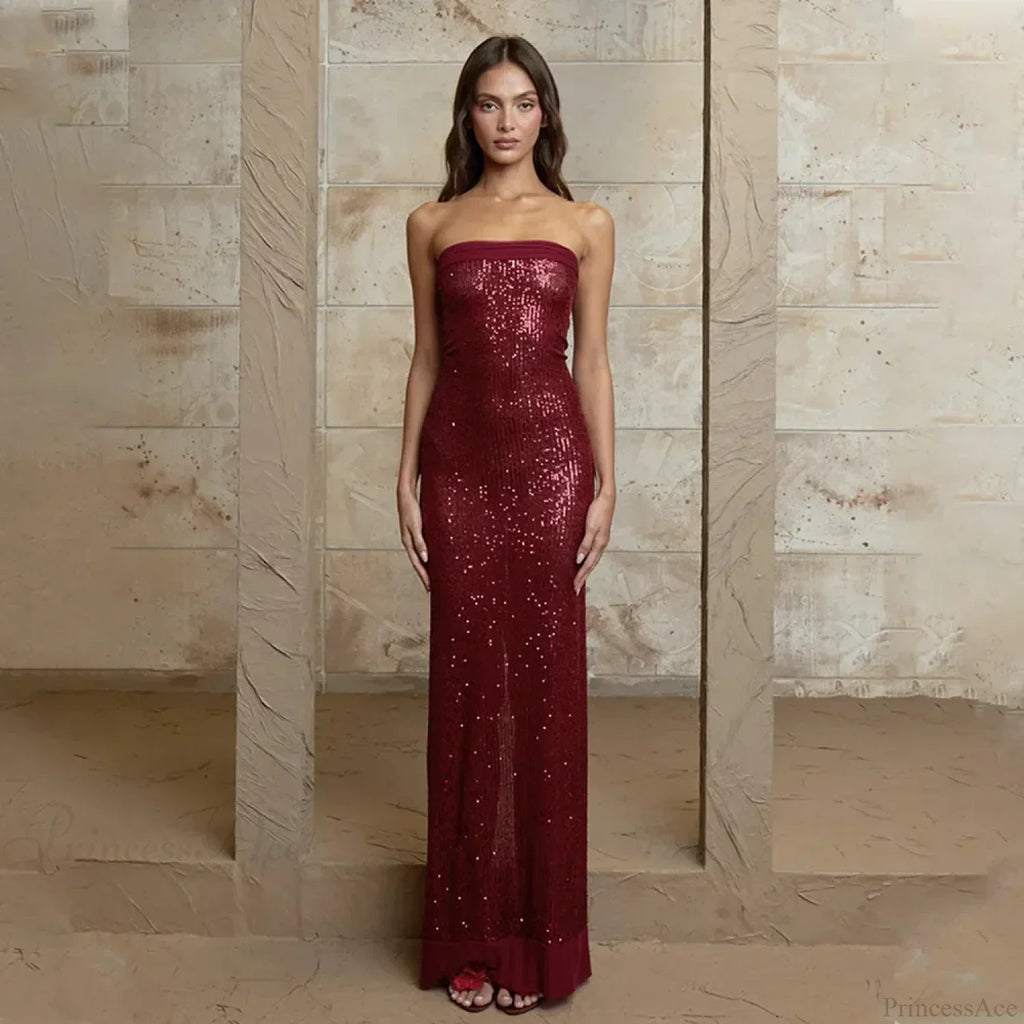 Off-Shoulder High Split Sequin Party Dress