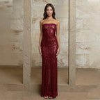 Off-Shoulder High Split Sequin Party Dress