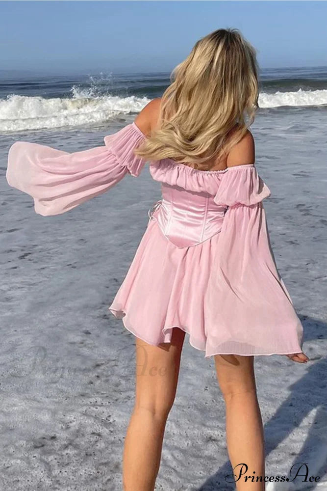 Off Shoulder Lace-Up Corset Ruched Dress