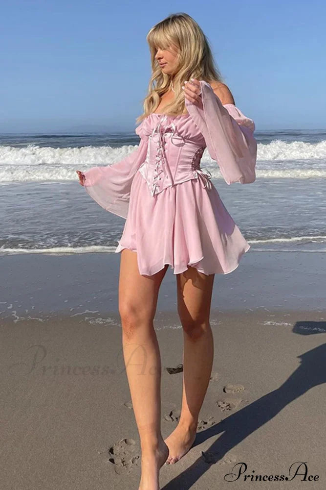 Off Shoulder Lace-Up Corset Ruched Dress