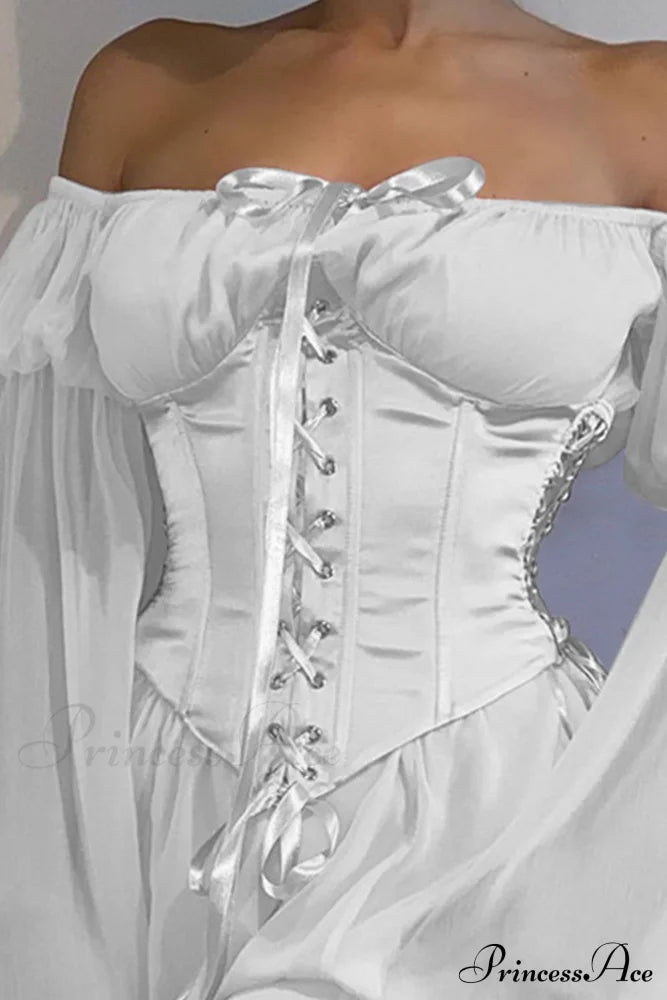 Off Shoulder Lace-Up Corset Ruched Dress