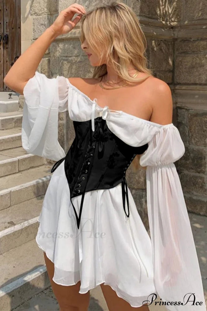Off Shoulder Lace-Up Corset Ruched Dress
