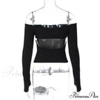 Off-Shoulder Long Sleeve Charming Backless Bow Crop Top