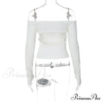 Off-Shoulder Long Sleeve Charming Backless Bow Crop Top