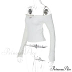 Off-Shoulder Long Sleeve Charming Backless Bow Crop Top