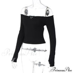 Off-Shoulder Long Sleeve Charming Backless Bow Crop Top