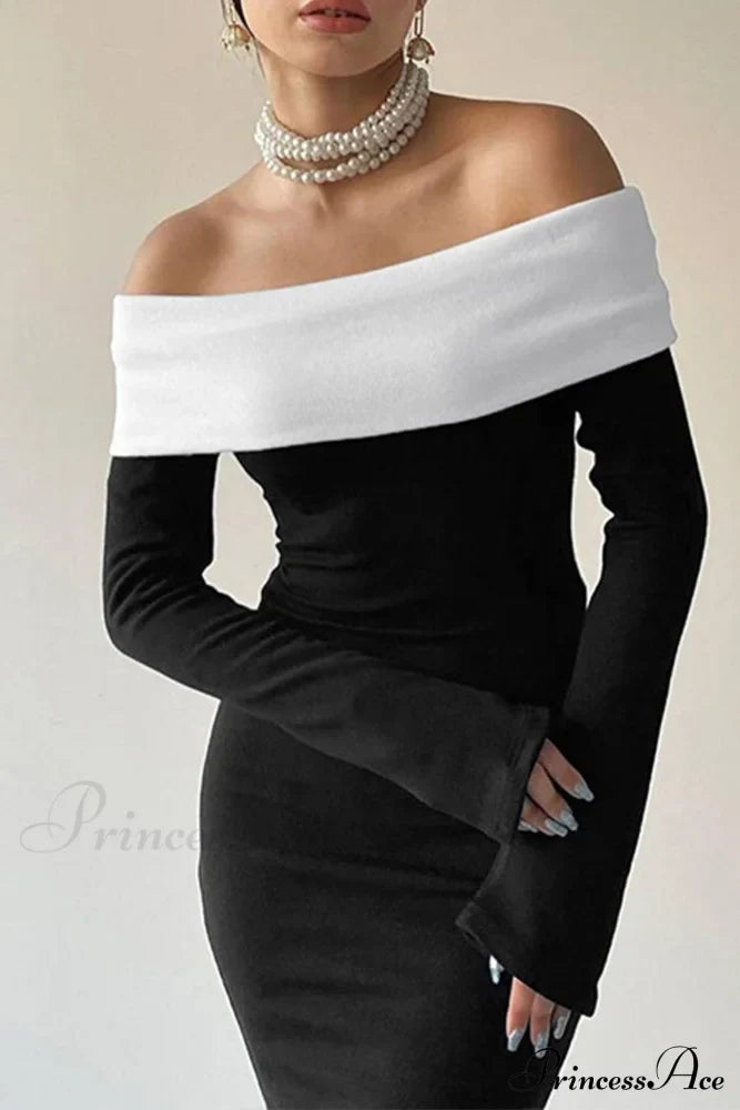 Off Shoulder Maxi Dress With Contrast