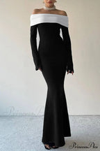 Off Shoulder Maxi Dress With Contrast