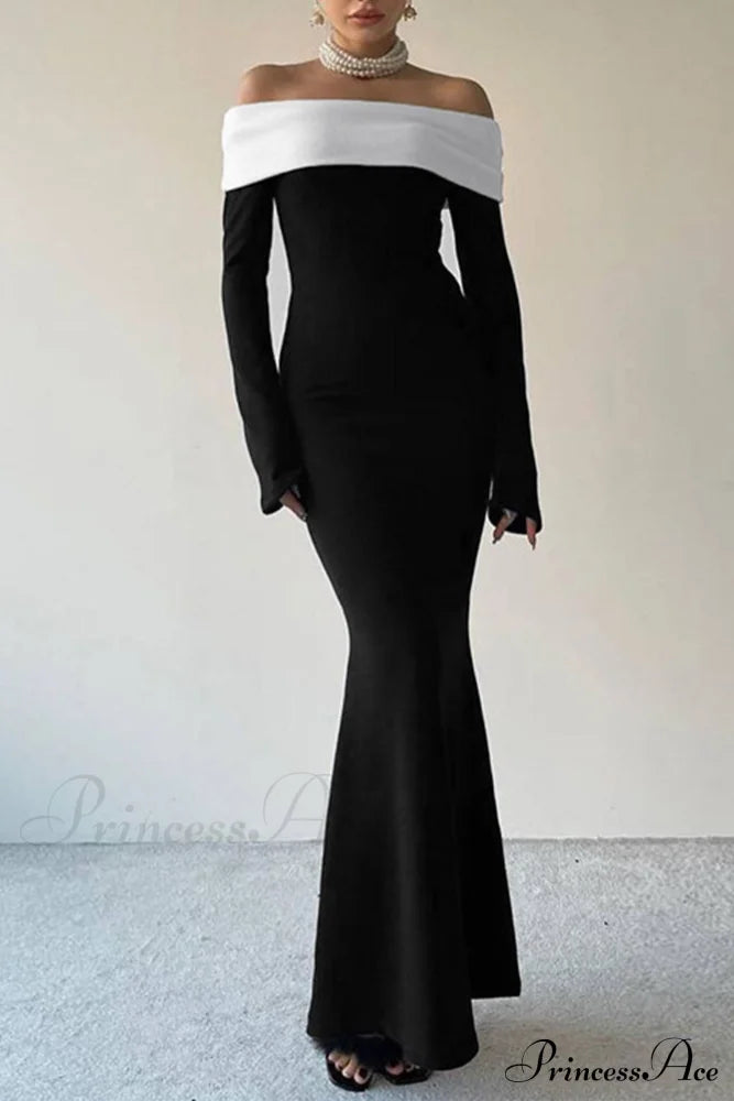 Off Shoulder Maxi Dress With Contrast