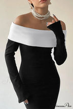 Off Shoulder Maxi Dress With Contrast