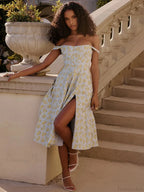 Off Shoulder Midi A-Line Vacation Dress