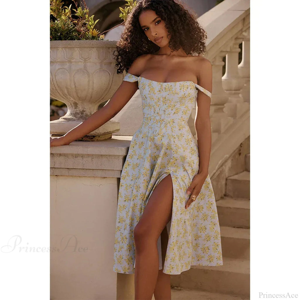 Off Shoulder Midi A-Line Vacation Dress