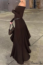 Off Shoulder Ruffle Hem Knit Dress