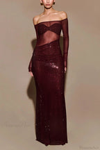 Off-Shoulder Sheer Corset Midi Prom Dress