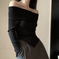 Off Shoulder Slim Slash Neck Long Sleeve Knit Top