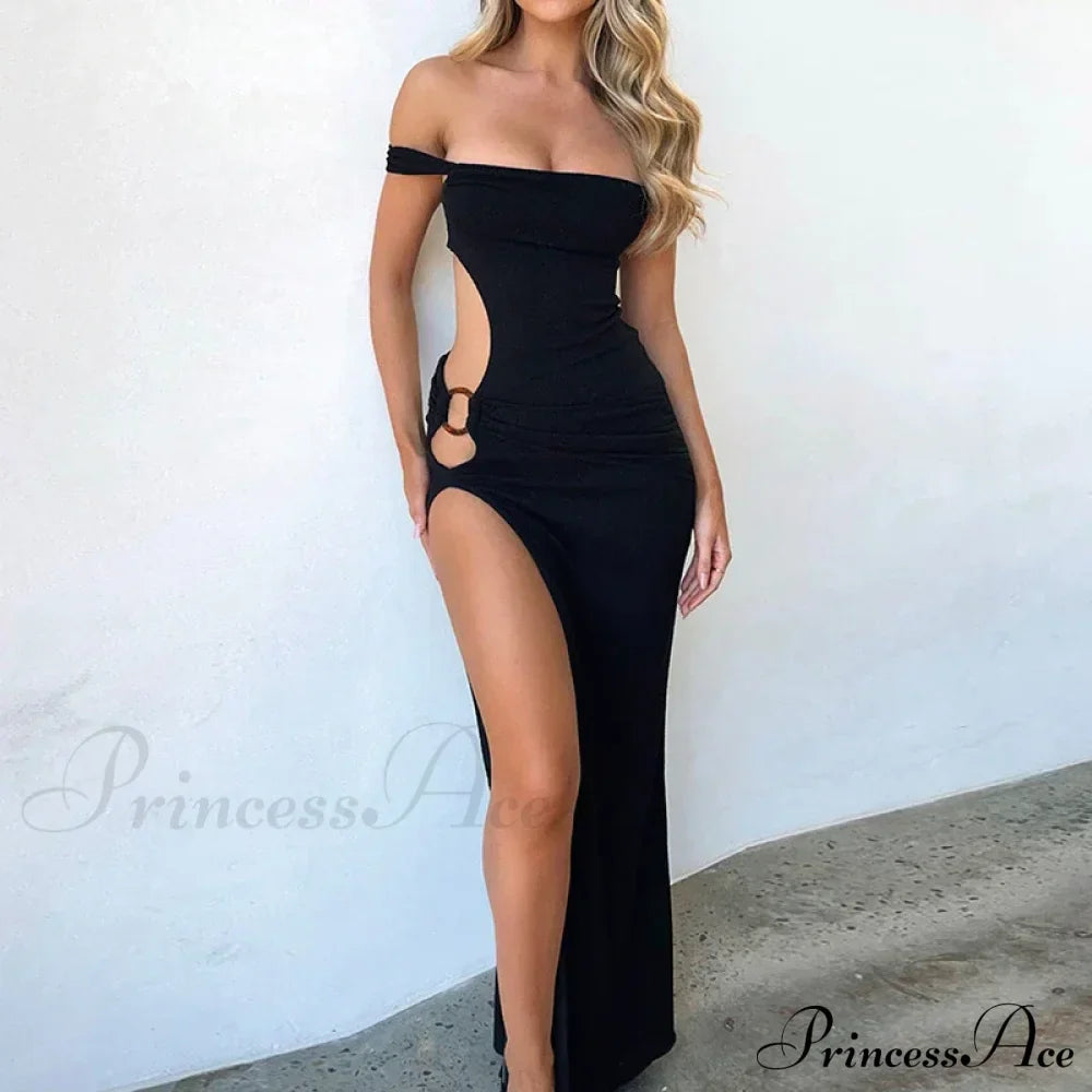 Off Shoulder Split Sleeveless Gown Vestido Maxi Dress