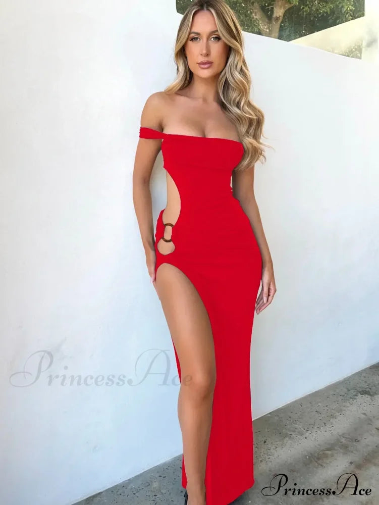 Off Shoulder Split Sleeveless Gown Vestido Maxi Dress