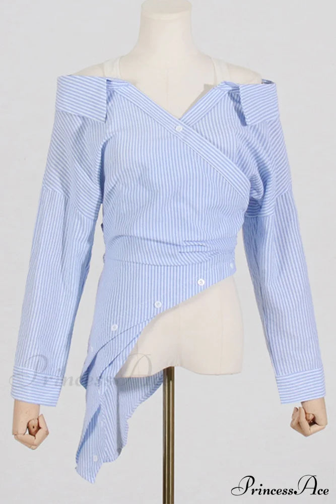 Off Shoulder Striped Blouse With Irregular Long Sleeves