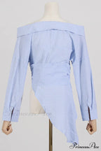 Off Shoulder Striped Blouse With Irregular Long Sleeves